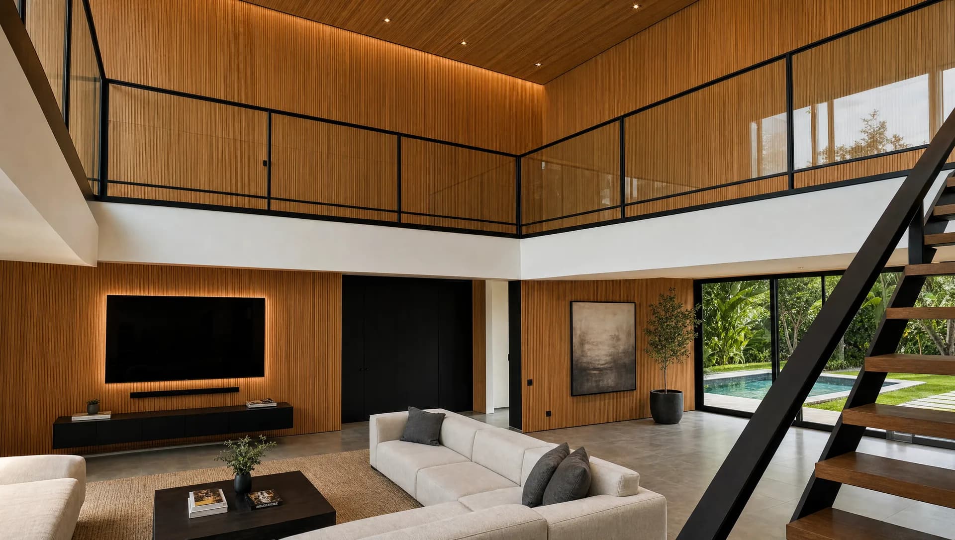 Sala con revestimiento de madera